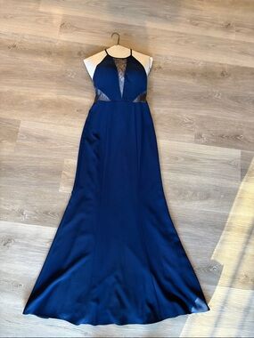Navy Lace-Inset Maxi Dress
